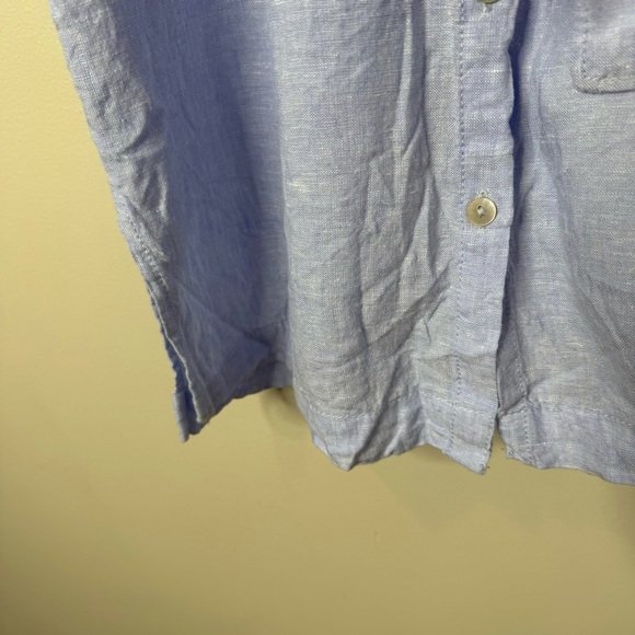 Tahari Blue 100% Linen Button Front Tie Belt Shirt Dress Coastal Cover-up Large - Picture 6 of 10